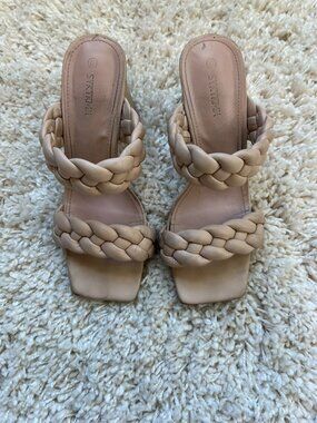 Syktkmx Slide Sandals Women's Tan Size 8 Classic Comfort Block Heel Slip-On